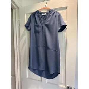 Lush Stormy Blue Mini Casual Short Sleeve Shirt Shift Dress XS